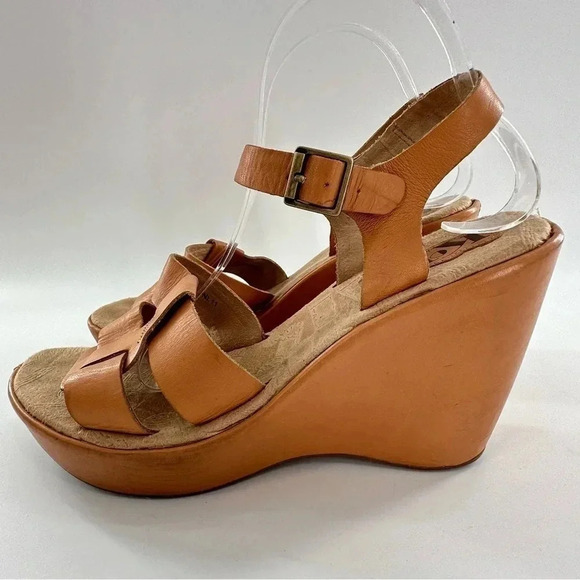 Korks womens sandals size 10 42 M/W tan leather platform wedges - Picture 7 of 13